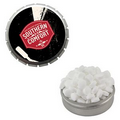 Large Silver Snap Top Round Tin Filled w/ Sugar Free Mints